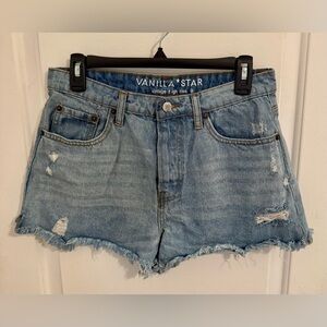 Vanilla Star Vintage High Rise 5 Button Frayed Blue Jean Shorts Size 9